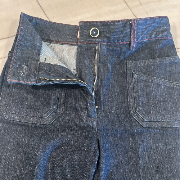 Victoria, Beckham red stitched wide leg jeans - Picture 4 of 8